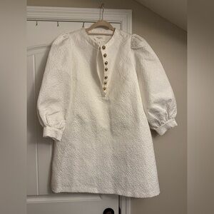 Pomander Place White Long Sleeve Dress with Gold Buttons